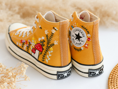 Custom Converse Chuck Taylor Mushrooms Embroidered Converse Shoes, Mushrooms Embroidered Sneakers, Mushrooms Embroidered Converse Custom