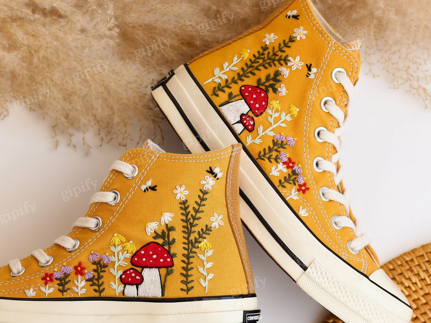 Custom Converse Chuck Taylor Mushrooms Embroidered Converse Shoes, Mushrooms Embroidered Sneakers, Mushrooms Embroidered Converse Custom