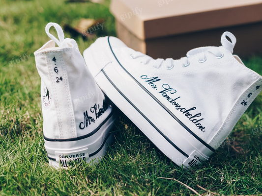 Custom Wedding Converse Platform, Name and Wedding Date Embroidered Shoes, Wedding Sneakers for Bride, Personalized Bridal Sneakers