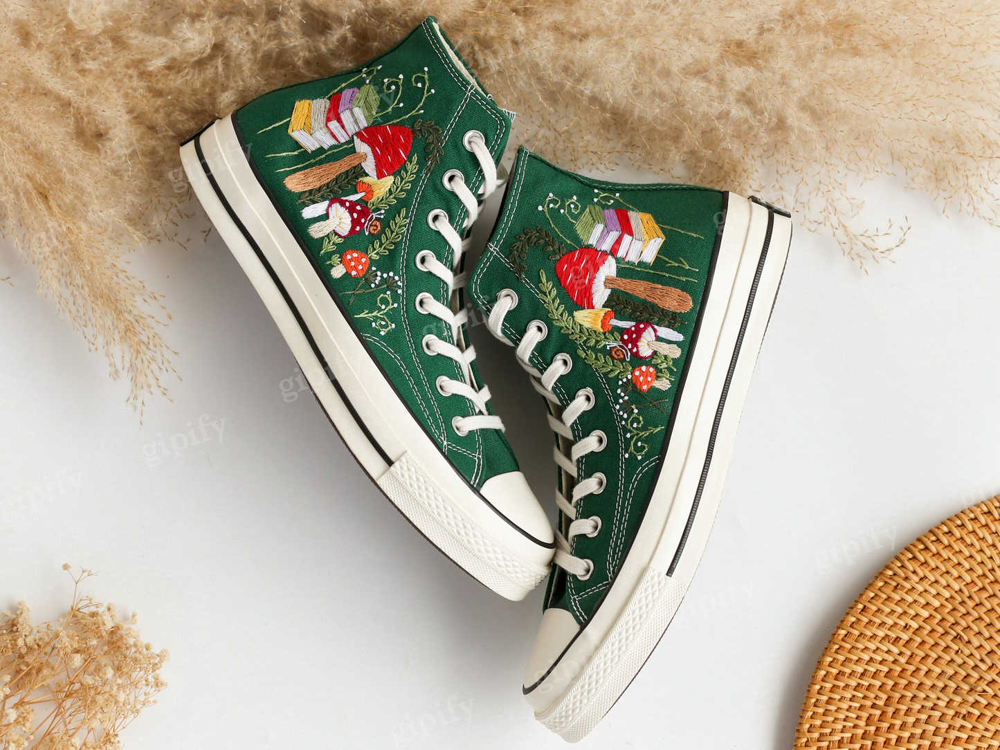 Custom Converse Chuck Taylor Mushrooms, Embroidered Converse Shoes, Mushrooms Embroidered Converse Custom, Mushroom Gifts