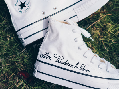 Custom Wedding Converse Platform, Name and Wedding Date Embroidered Shoes, Wedding Sneakers for Bride, Personalized Bridal Sneakers