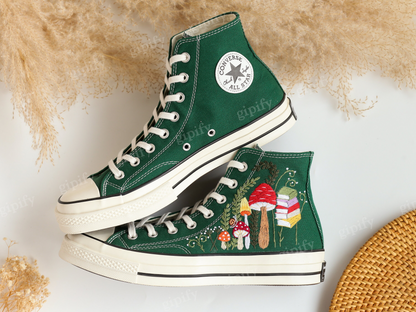 Custom Converse Chuck Taylor Mushrooms, Embroidered Converse Shoes, Mushrooms Embroidered Converse Custom, Mushroom Gifts