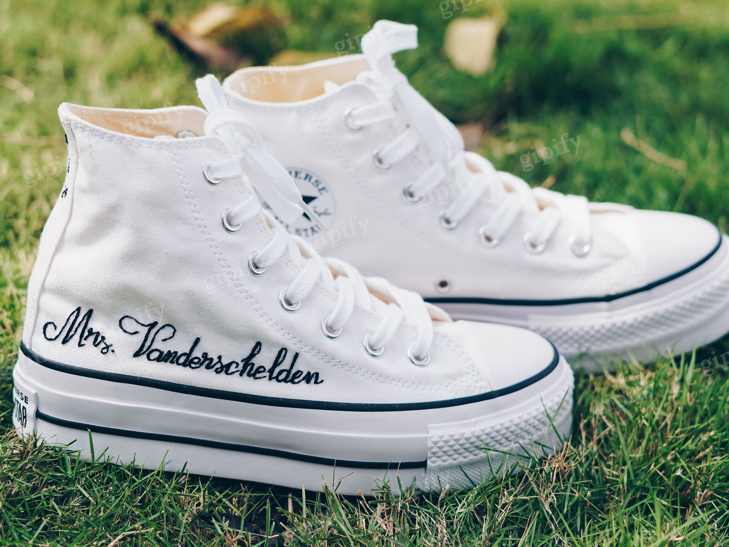 Custom Wedding Converse Platform, Name and Wedding Date Embroidered Shoes, Wedding Sneakers for Bride, Personalized Bridal Sneakers