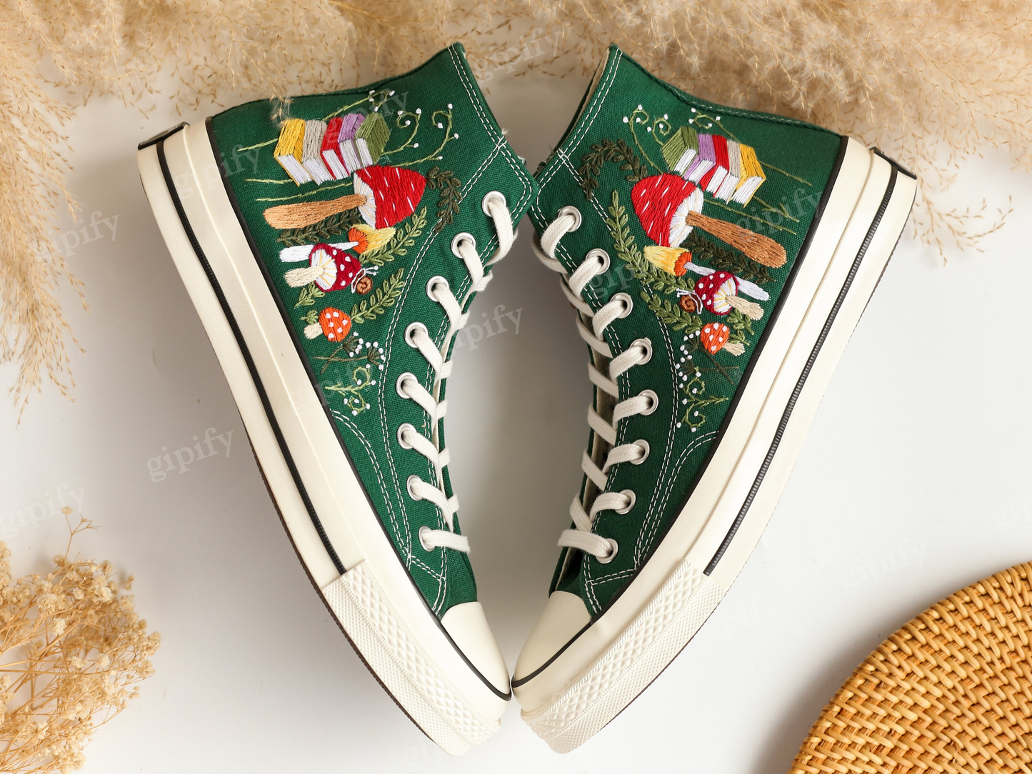 Custom Converse Chuck Taylor Mushrooms, Embroidered Converse Shoes, Mushrooms Embroidered Converse Custom, Mushroom Gifts