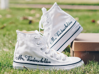 Custom Wedding Converse Platform, Name and Wedding Date Embroidered Shoes, Wedding Sneakers for Bride, Personalized Bridal Sneakers