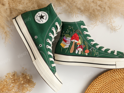 Custom Converse Chuck Taylor Mushrooms, Embroidered Converse Shoes, Mushrooms Embroidered Converse Custom, Mushroom Gifts