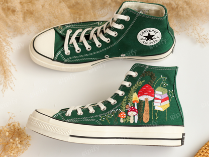 Custom Converse Chuck Taylor Mushrooms, Embroidered Converse Shoes, Mushrooms Embroidered Converse Custom, Mushroom Gifts