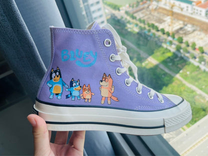 Personalized Bluey Family Birthday Sneakers, Shoes For Men Women and Kid, Funny Clogs Converse