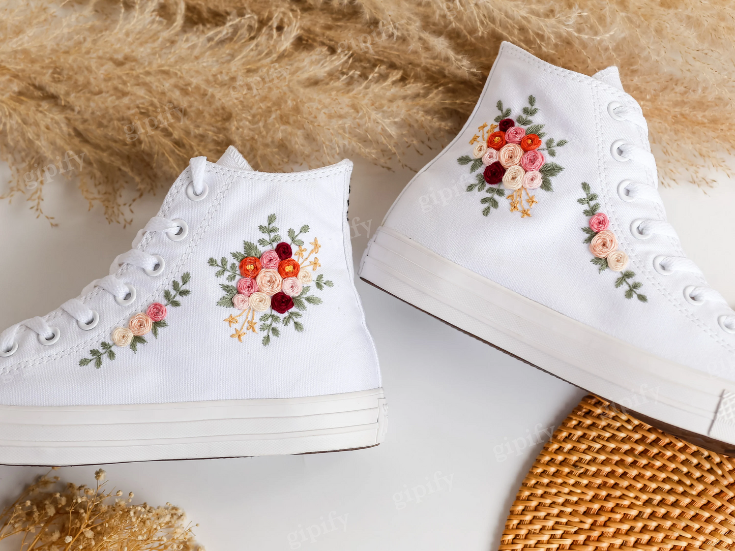 Wedding Converse for Bride, Custom Embroidered Flower Wedding Sneakers, White Wedding Shoes Embroidered Bridal Flowers, Wedding Gifts