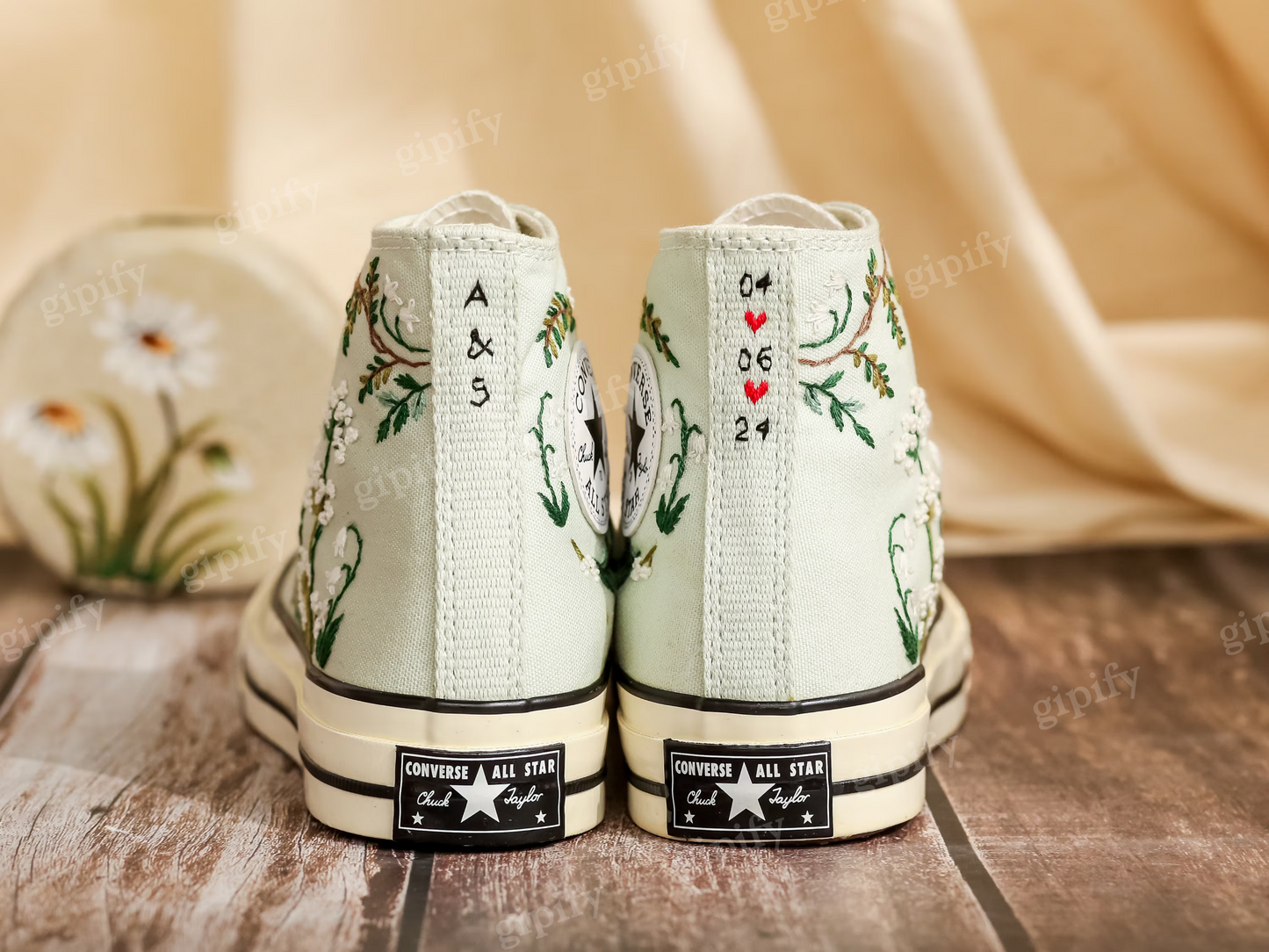 Customized Embroidered Converse High Tops, Flower Embroidered Shoes Women, Personalized Sneakers, Wedding Converse for Bride, Handmade Gift