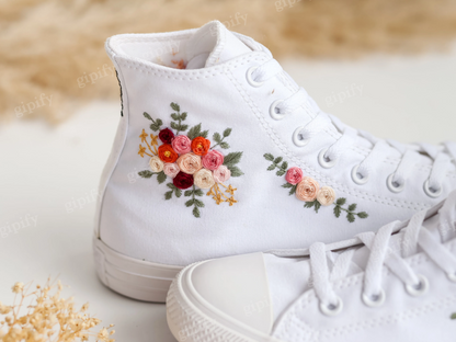 Wedding Converse for Bride, Custom Embroidered Flower Wedding Sneakers, White Wedding Shoes Embroidered Bridal Flowers, Wedding Gifts