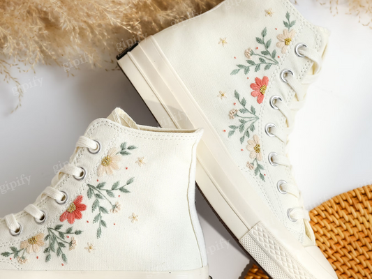 Custom Embroidered Wedding Sneakers, Bridal Flowers Embroidered Shoes,Wedding Flowers Embroidered Sneakers, Personalized Bridal Sneaker