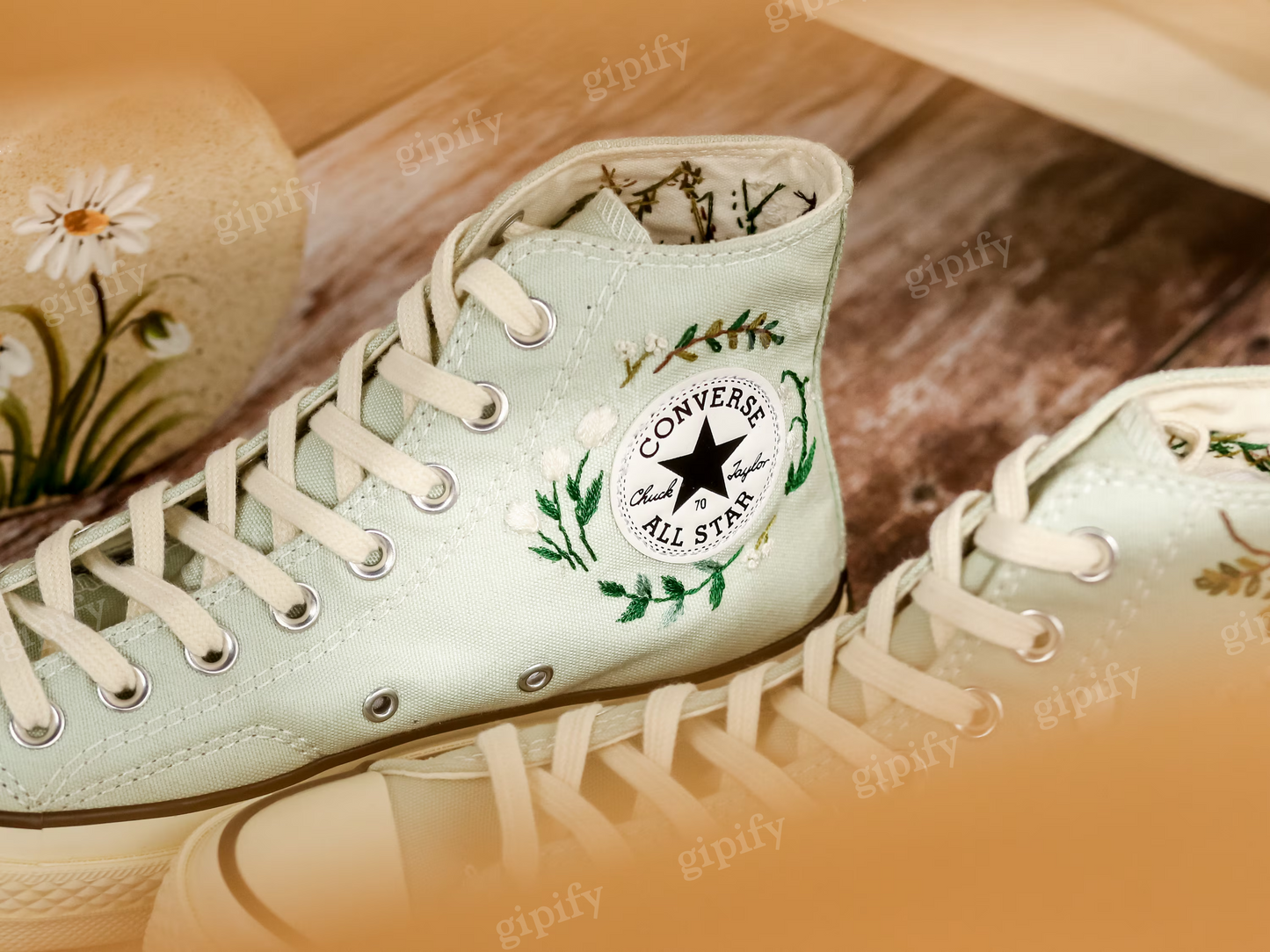 Customized Embroidered Converse High Tops, Flower Embroidered Shoes Women, Personalized Sneakers, Wedding Converse for Bride, Handmade Gift