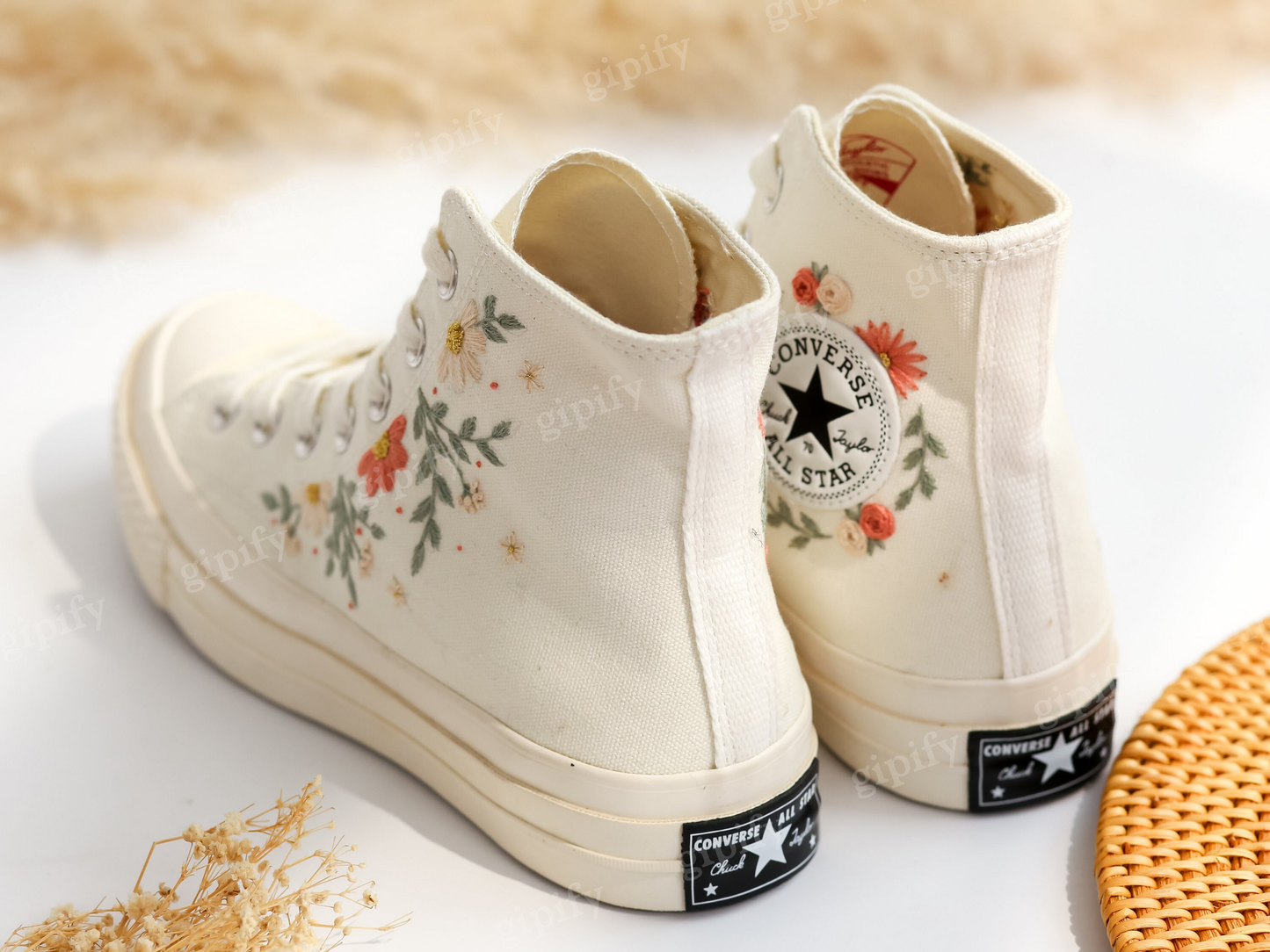 Custom Embroidered Wedding Sneakers, Bridal Flowers Embroidered Shoes,Wedding Flowers Embroidered Sneakers, Personalized Bridal Sneaker