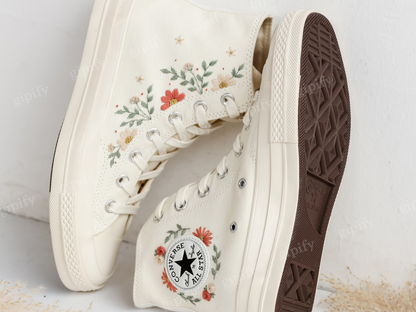 Custom Embroidered Wedding Sneakers, Bridal Flowers Embroidered Shoes,Wedding Flowers Embroidered Sneakers, Personalized Bridal Sneaker