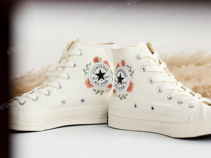 Custom Embroidered Wedding Sneakers, Bridal Flowers Embroidered Shoes,Wedding Flowers Embroidered Sneakers, Personalized Bridal Sneaker