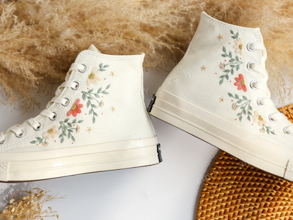 Custom Embroidered Wedding Sneakers, Bridal Flowers Embroidered Shoes,Wedding Flowers Embroidered Sneakers, Personalized Bridal Sneaker