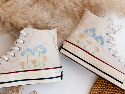 Embroidered Converse, Custom Converse High Tops Embroidered Dandelion, Flower Embroidered Converse Sneakers Chuck Taylor Embroidered Flower