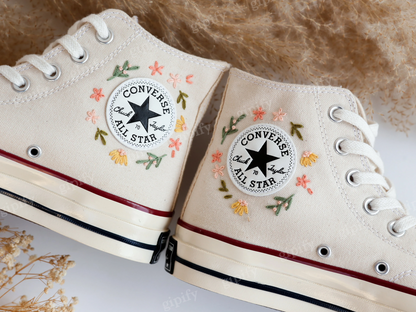 Embroidered Converse, Custom Converse High Tops Embroidered Dandelion, Flower Embroidered Converse Sneakers Chuck Taylor Embroidered Flower