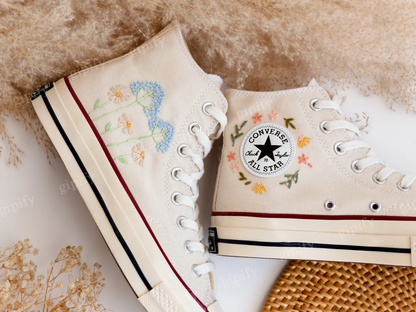 Embroidered Converse, Custom Converse High Tops Embroidered Dandelion, Flower Embroidered Converse Sneakers Chuck Taylor Embroidered Flower