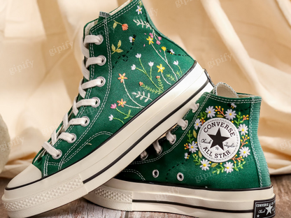 Customized Converse Embroidered Shoes, Small Flower Embroidered Shoes Custom, Converse Embroidery Designs, Handmade Gift for Women