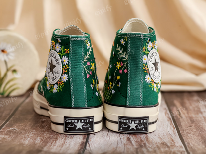 Customized Converse Embroidered Shoes, Small Flower Embroidered Shoes Custom, Converse Embroidery Designs, Handmade Gift for Women