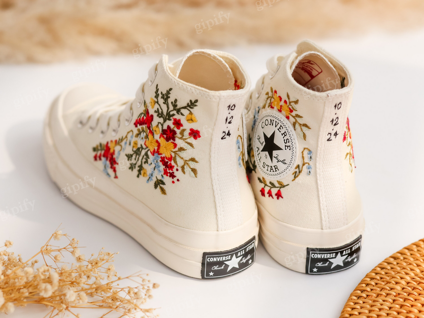 Wedding Sneaker for Bride, Wedding Flowers Embroidered Converse Custom, Wildflower Bridal Bouquet Embroidered Shoes, Gifts for Girlfriend