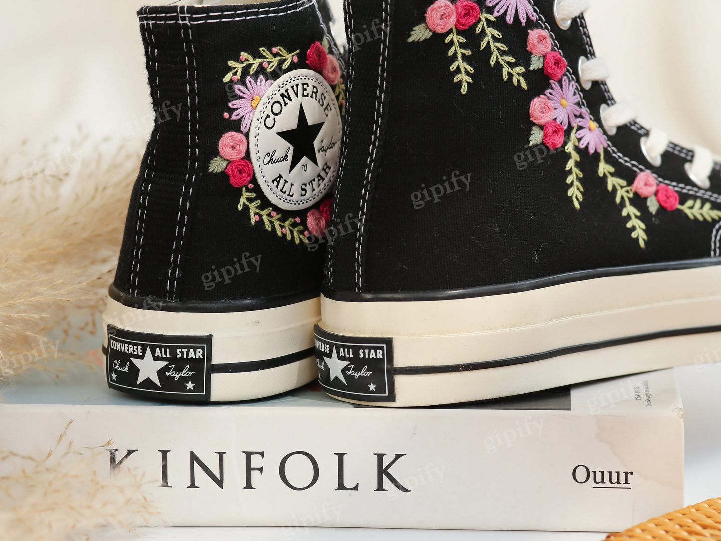 Custom Embroidered Converse High Tops, Wedding Flowers Embroidered Converse, Bridal Flowers Embroidered Sneaker, Personalized Bridal Sneaker