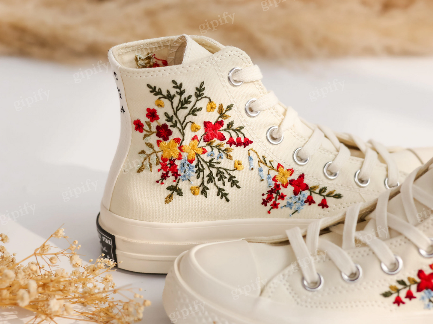 Wedding Sneaker for Bride, Wedding Flowers Embroidered Converse Custom, Wildflower Bridal Bouquet Embroidered Shoes, Gifts for Girlfriend