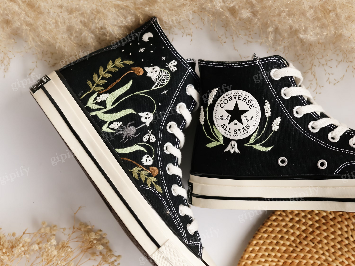 Custom Sneakers Taylor 1970 Embroidered, Ghost Embroidered Shoes, Halloween Vibes Embroidered Sneakers, Embroidered Wedding Reception Shoes