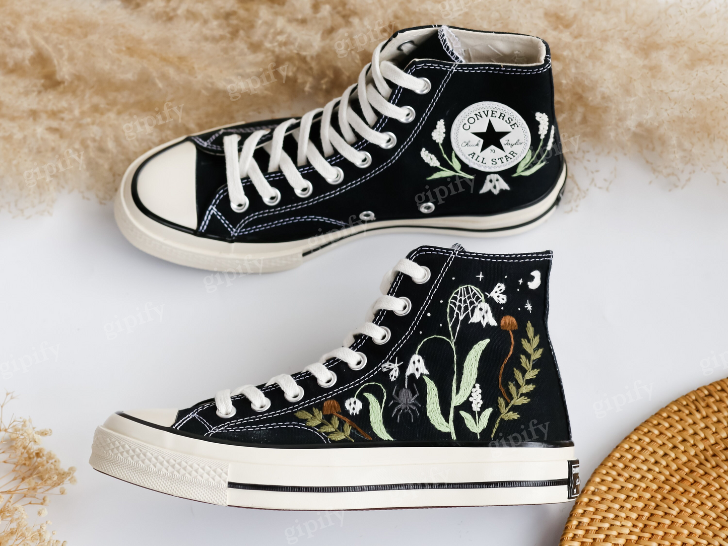 Custom Sneakers Taylor 1970 Embroidered, Ghost Embroidered Shoes, Halloween Vibes Embroidered Sneakers, Embroidered Wedding Reception Shoes