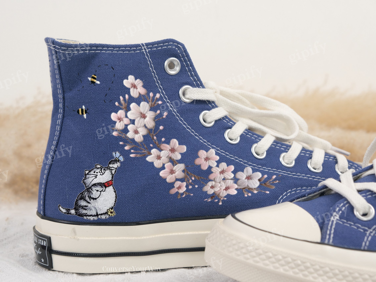 Embroidered Converse/Flower Converse/Custom Converse Pet/Embroidered Converse High Tops Butterfly Cat And Sweet Sunflower Garden