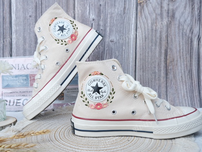 Embroidered converse/Bridal Converse/Converse Custom Flower Embroidery/Custom Converse Chuck Taylor 1970s Embroidery Logo/Wedding Converse