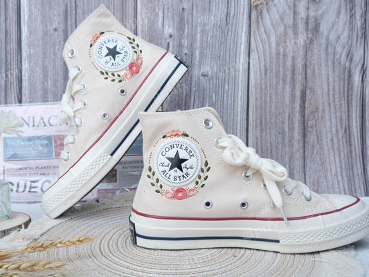 Embroidered converse/Bridal Converse/Converse Custom Flower Embroidery/Custom Converse Chuck Taylor 1970s Embroidery Logo/Wedding Converse