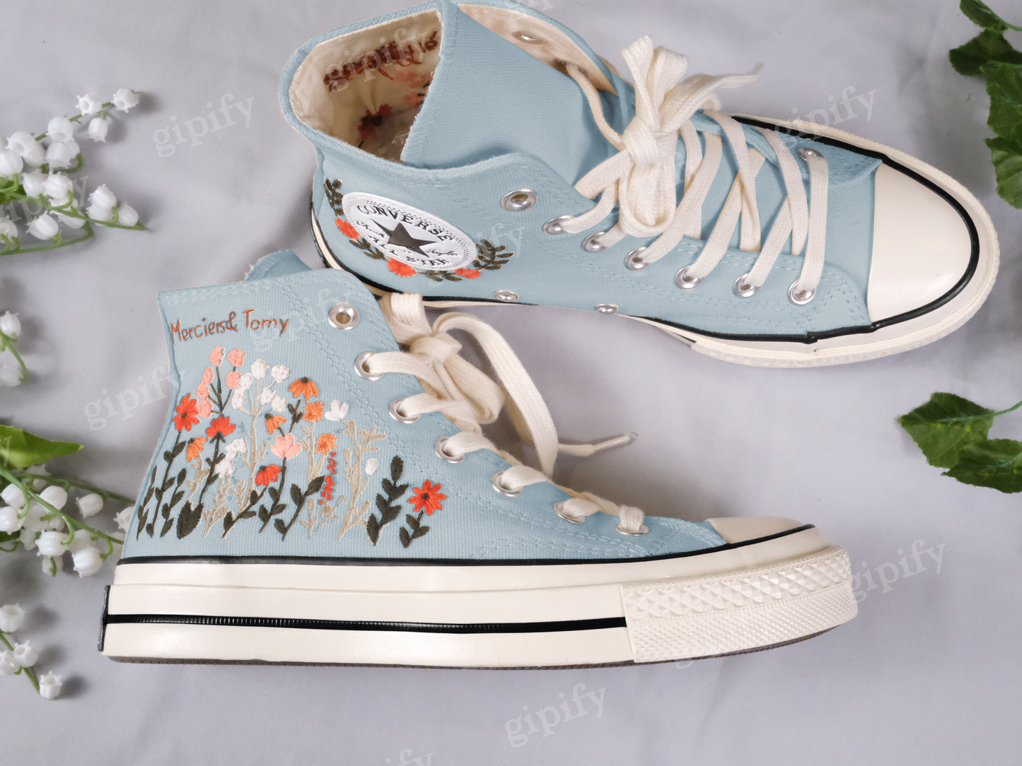 Custom Embroidered Wedding Converse High Tops, Wedding Flowers Embroidered Shoes, Bridal Flowers Embroidered Sneakers, Personalized Sneaker