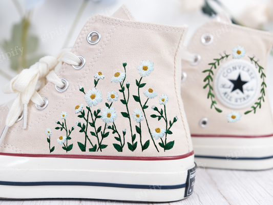 Custom Embroidered Custom Embroidered Sneakers High Tops Taylor 1970s/ Oriental Blossom Shoes/ Custom Blossom Embroidered Shoes