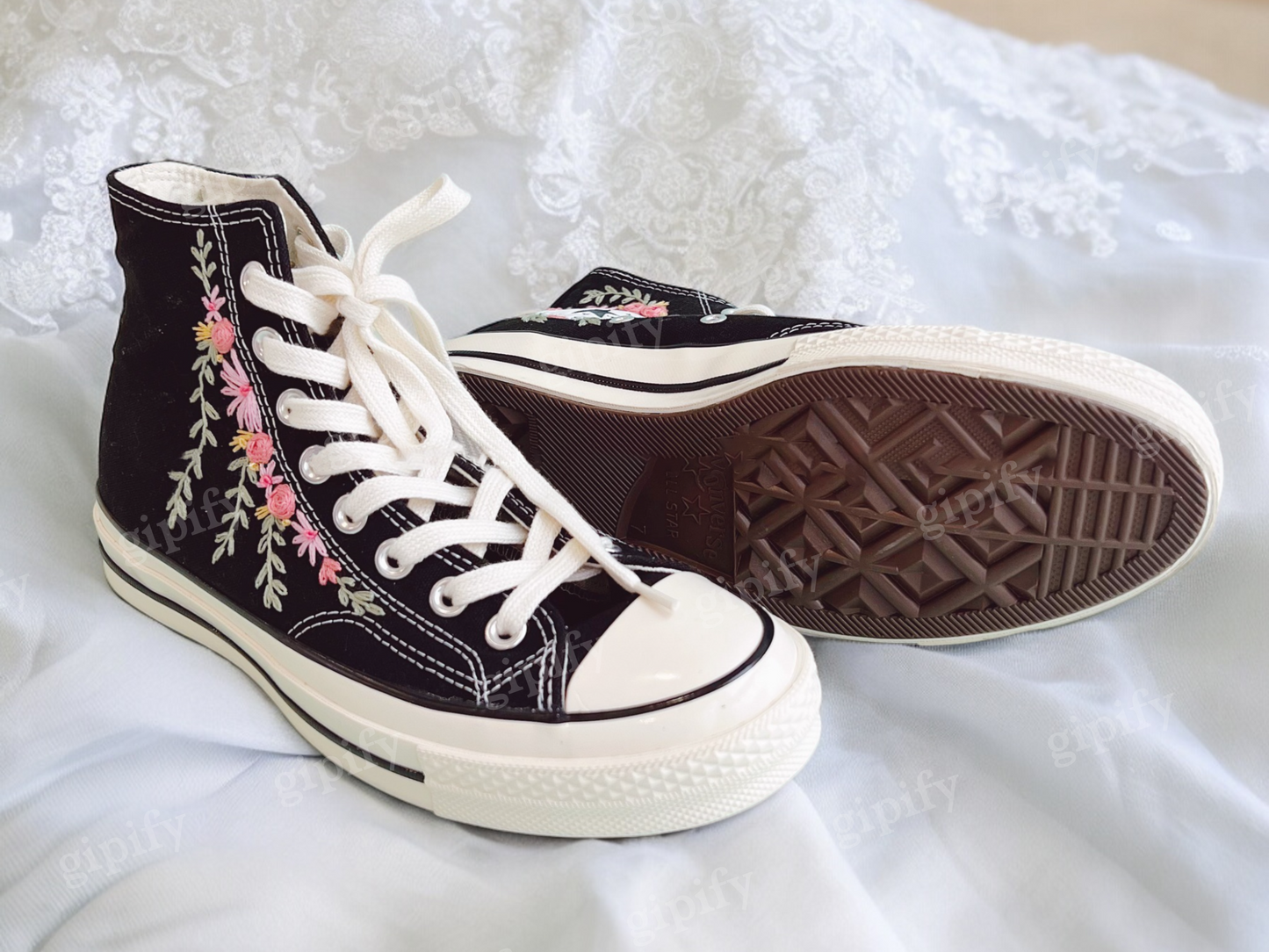 Custom Embroidered Converse Sneakers, Wedding Flowers Embroidered Converse Custom, Flower Embroidered Shoes for Women, Wedding Gift