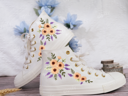 Platform Converse for Wedding/Bridal Sunflowers Embroidered Shoes Custo/Sunflowers Embroidery Sneakers for Bride/Wedding Gift for Couple