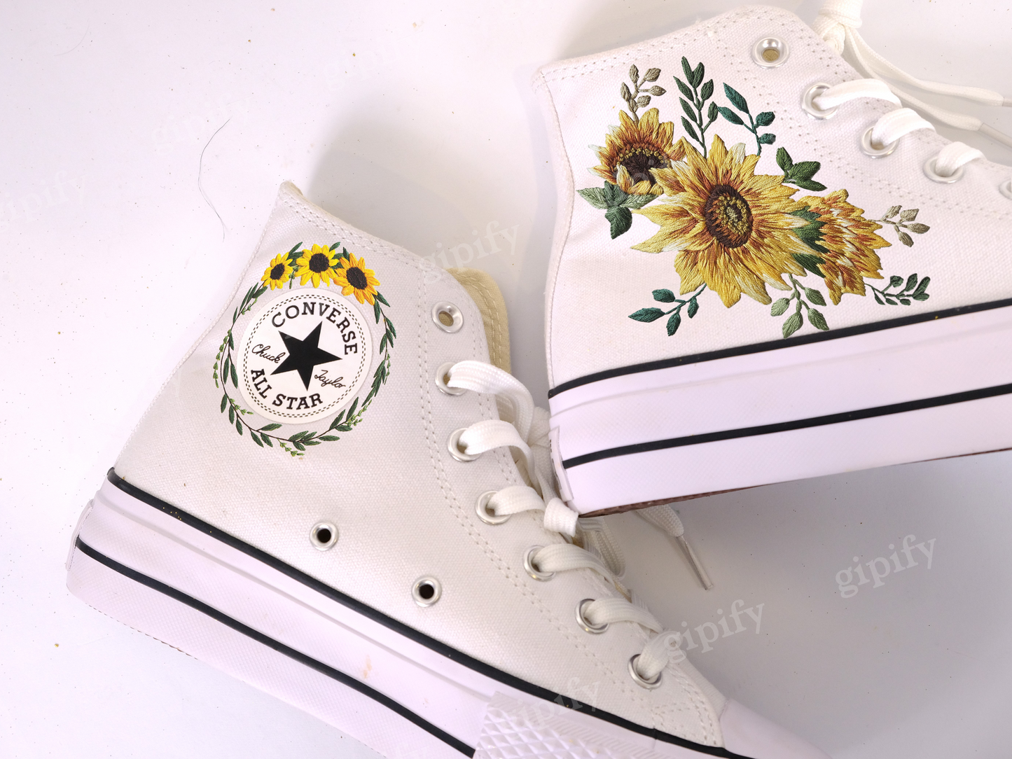 Embroidered Converse/ Custom Embroidered Converse High Tops/ Flower Converse/ Custom Converse Sunflowers/Wedding Converse/Converse Sunflower/ Gifts