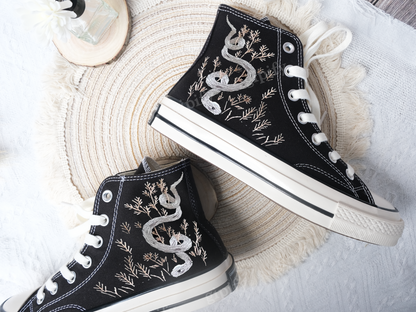 Custom Embroidered Converse High Tops Chuck Taylor 1970s/ Embroidered Snake Converse/ Custom Converse Chuck Taylor Embroidered Snake