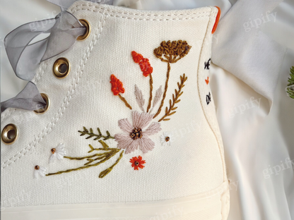 Custom Wedding Sneakers Platform/ Wedding Flowers Embroidered Shoes/ Bridal Flowers Embroidered Sneakers/ Wedding Flowers Embroidered