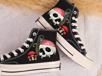 Custom Sneakers Embroidered Custom/ Sugar Skull Embroidered Shoes/ Impressive Artist Skull Embroidered Sneaker Custom