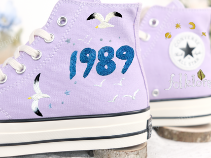 Embroidery Squirrel Converse Chuck Taylor White Seagull and Sea Converse High Top Custom Embroidery Ocean Canvas Shoes