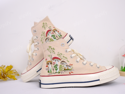 Custom Mint Converse Chuck Taylor Mushrooms Embroidered Converse Shoes/ Mushrooms Embroidered Converse Custom/Mushrooms Embroidered Sneakers