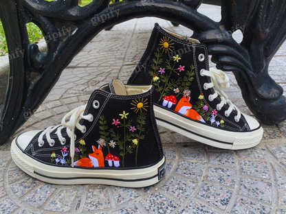 Converse Custom Animal Embroidery - Converse Custom Fox Embroidery - Converse Custom Chuck Taylor 70 embroidered flowers