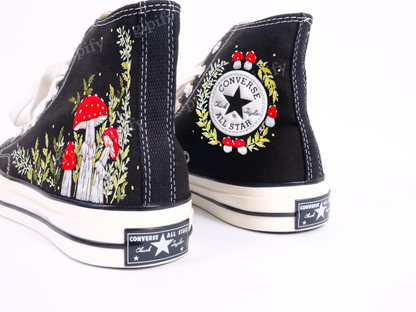 Custom Embroidered Converse Chuck Taylor 1970s, Mushrooms Embroidered Sneakers Custom, Mushrooms Embroidered Converse Shoes, Gifts for Her