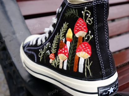 Custom Embroidered Converse Chuck Taylor 1970s.Mushrooms Embroidered Sneakers Custom.Mushrooms Embroidered Converse Shoes.Gifts for Her