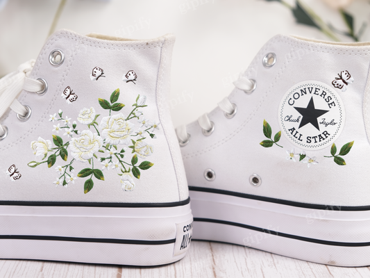 Custom Embroidered Converse high tops, Small Flower Embroidered Converse Shoes, Floral Embroidered Sneakers Custom, Unique Gifts for Her