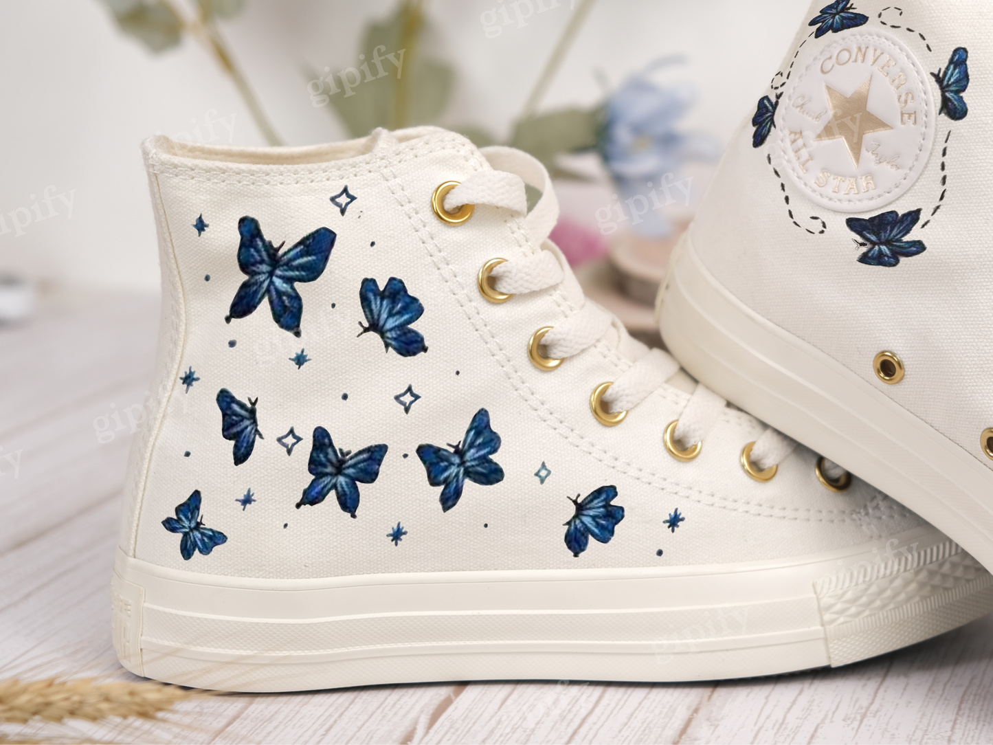 Embroidered Converse/Butterfly Converse/Embroidered Blue Butterflies/Converse High Tops Chuck Taylor 1970s/Custom Logo Butterfly/Gift ForHe