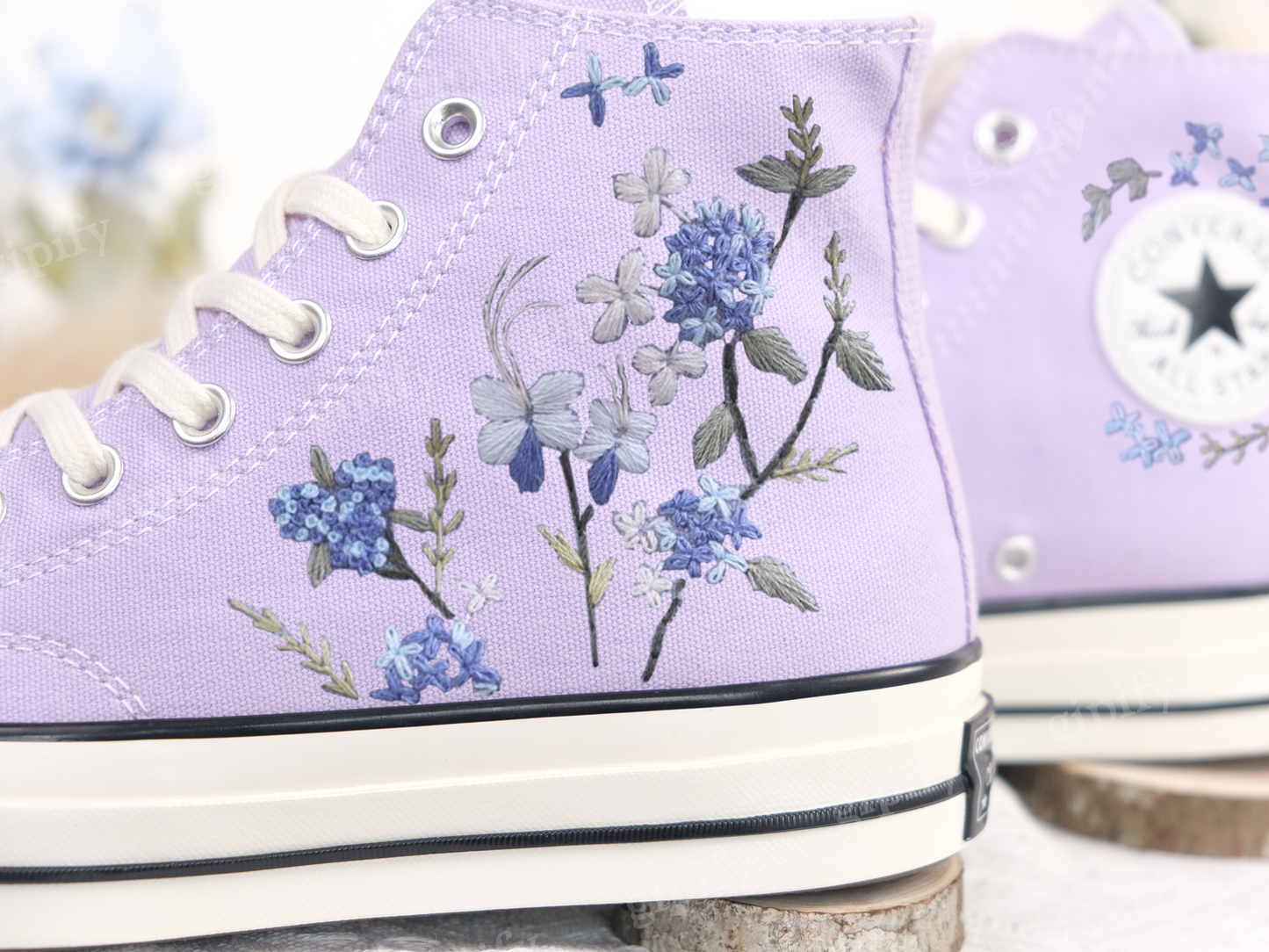 Embroidered Converse Chuck Taylors 1970s/ Custom Converse White Chrysanthemum Bouquet And Bees/ Embroidered Logo Chrysanthemum Garden